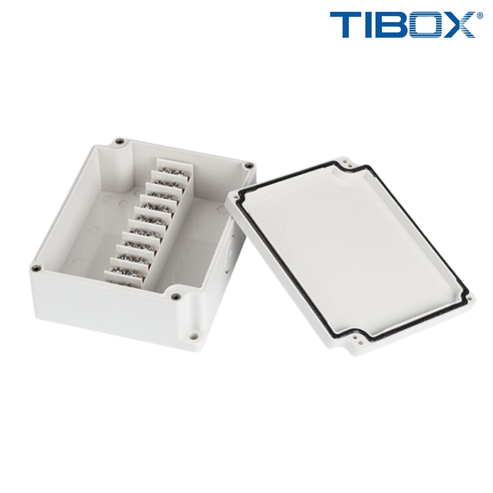 TIBOX TJ-10P-M กล่องพลาสติก พร้อมเทอร์มินอลบล็อก (Plastic Terminal Block Box IP66) 10Pole 10A Size : 110x91x43 mm.