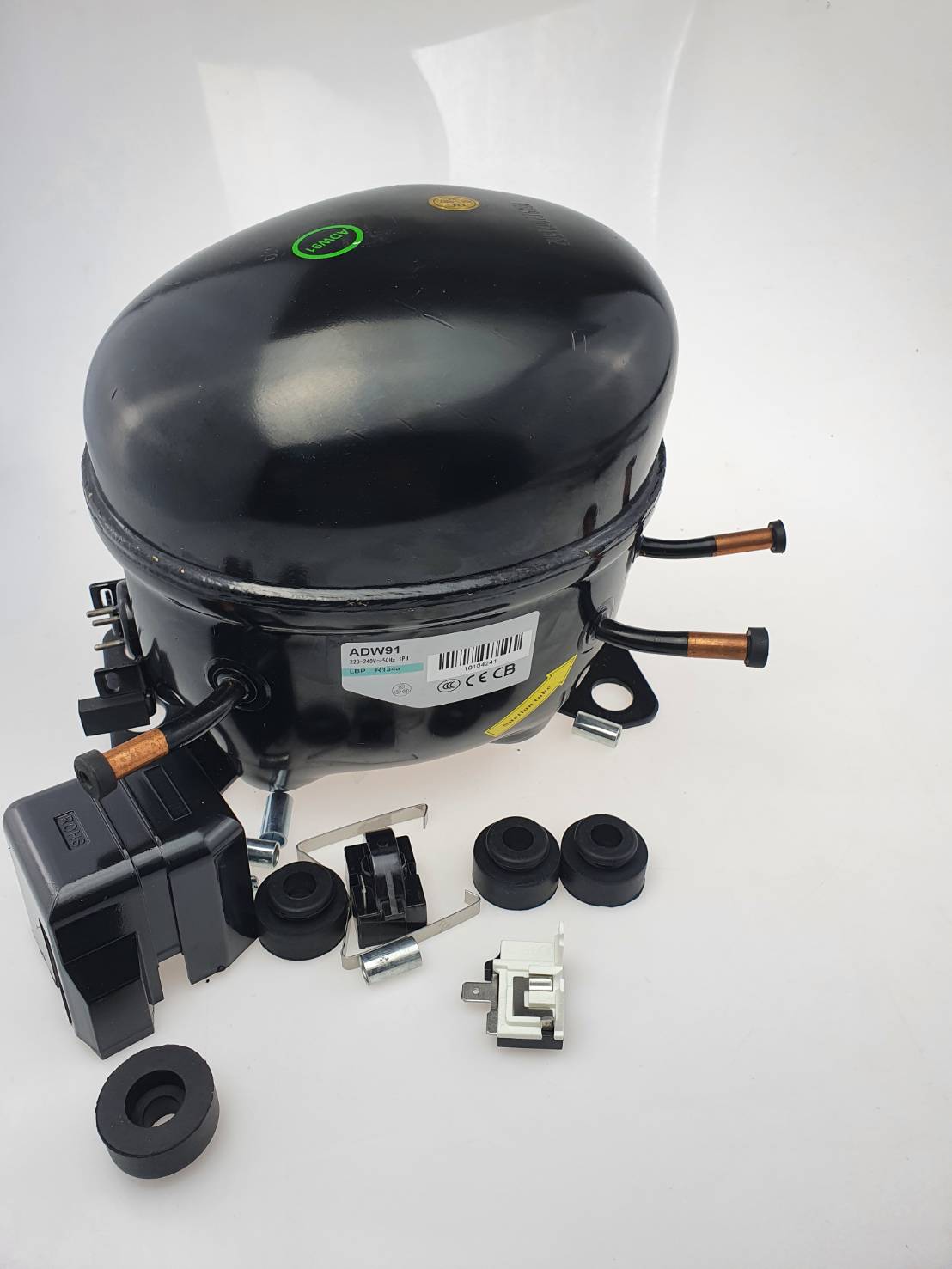 ADW91 คอมเพรสเชอร์ 1/3 แรงม้า R134a LBP สำหรับตู้แช่ ตู้เย็น Compressor ของใหม่ พร้อมอุปกรณ์ ดีเลย์ โอเวอร์โหลด