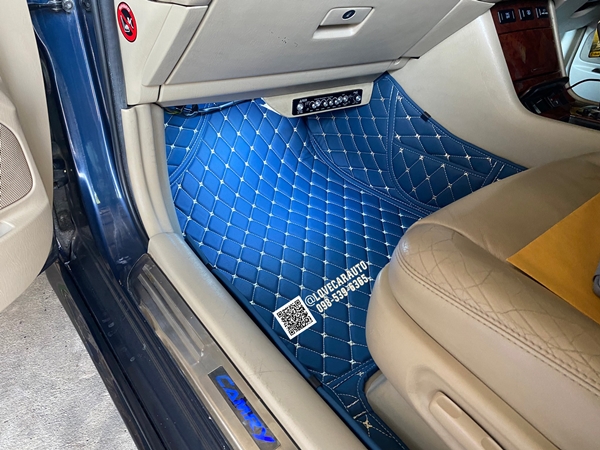 พรมปูพื้นรถยนต์ 6D Toyota Camry โตโยต้า แคมรี่ 2002 โฉมตาเหยี่ยว สีน้ำเงินด้ายทอง