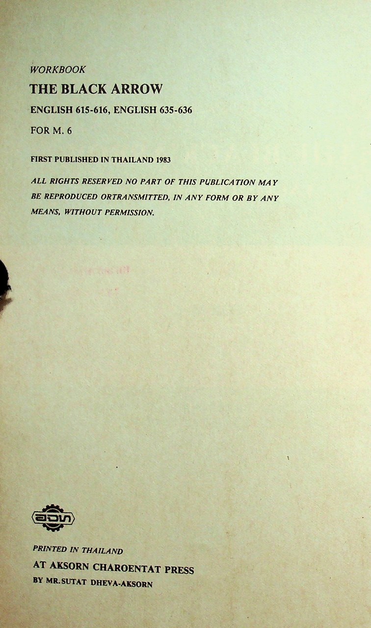 KEY WORKBOOK THE BLACK ARROW FOR M.6 ENGLISH 615-616, ENGLISH 635-636