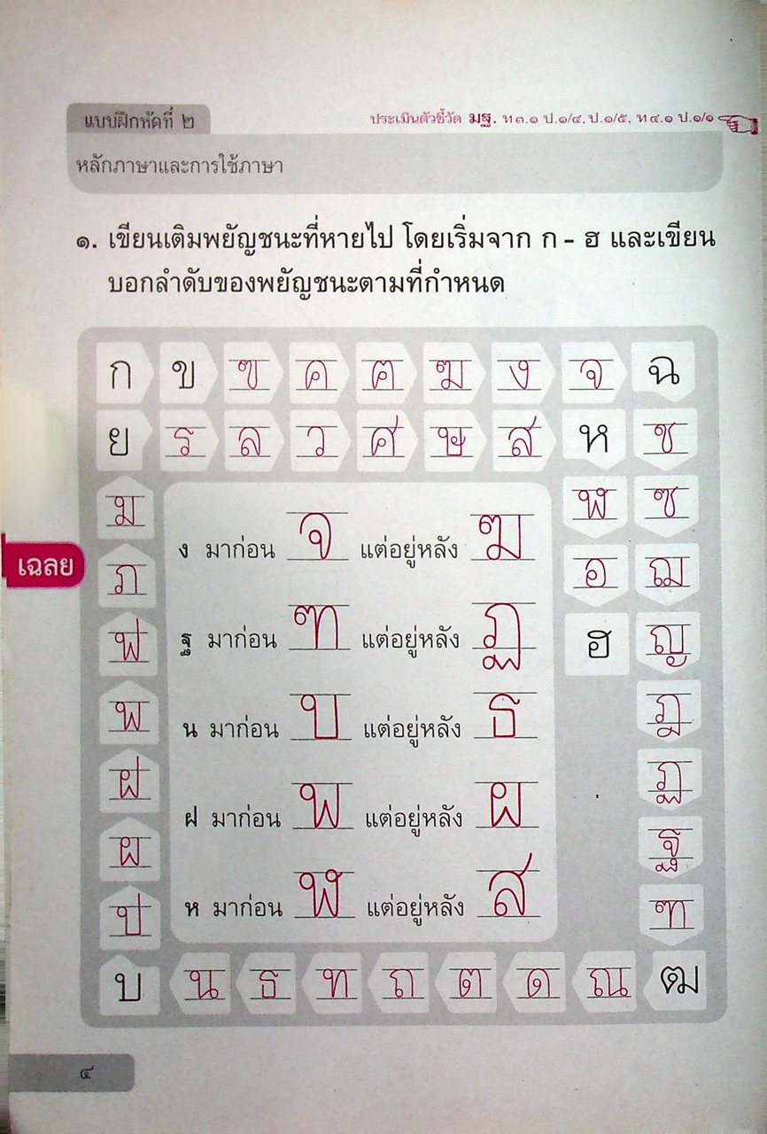 เฉลย สำหรับผู้สอน แบบฝึกหัด รายวิชาพื้นฐาน ภาษาไทย ชั้นประถมศึกษาปีที่ ๑
