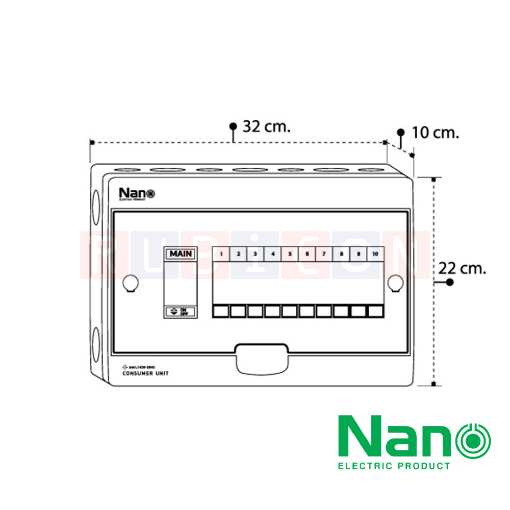 Nano Electric® CU-10 ตู้คอนซูเมอร์ยูนิต SHIHLIN/NANO เมน+10ช่อง ( ตู้เปล่า) ( 1 ชิ้น/กล่อง )