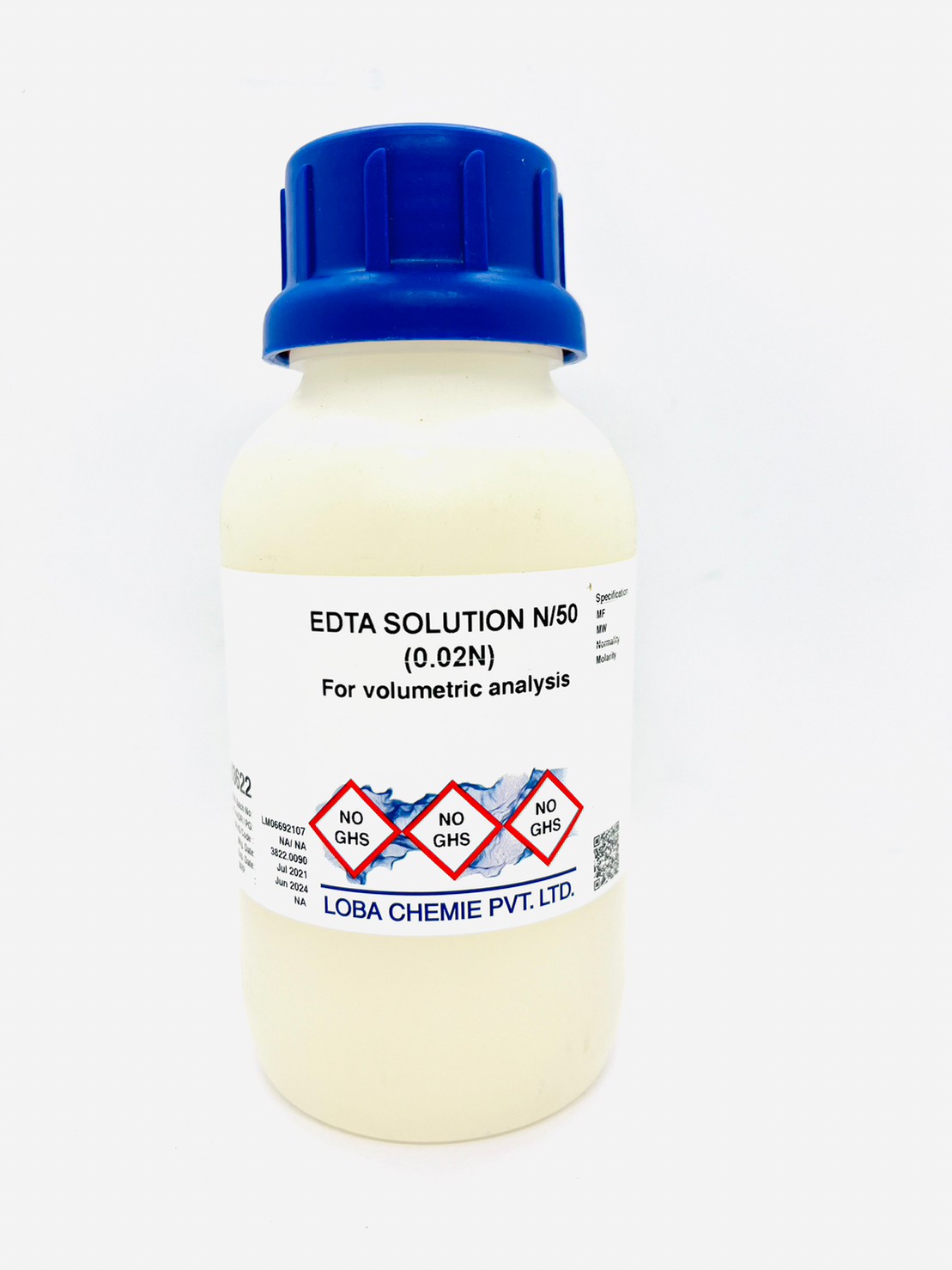 03622 EDTA disodium salt solution, volumetric, 0.01M (0.02N), 500 ml, LOBA