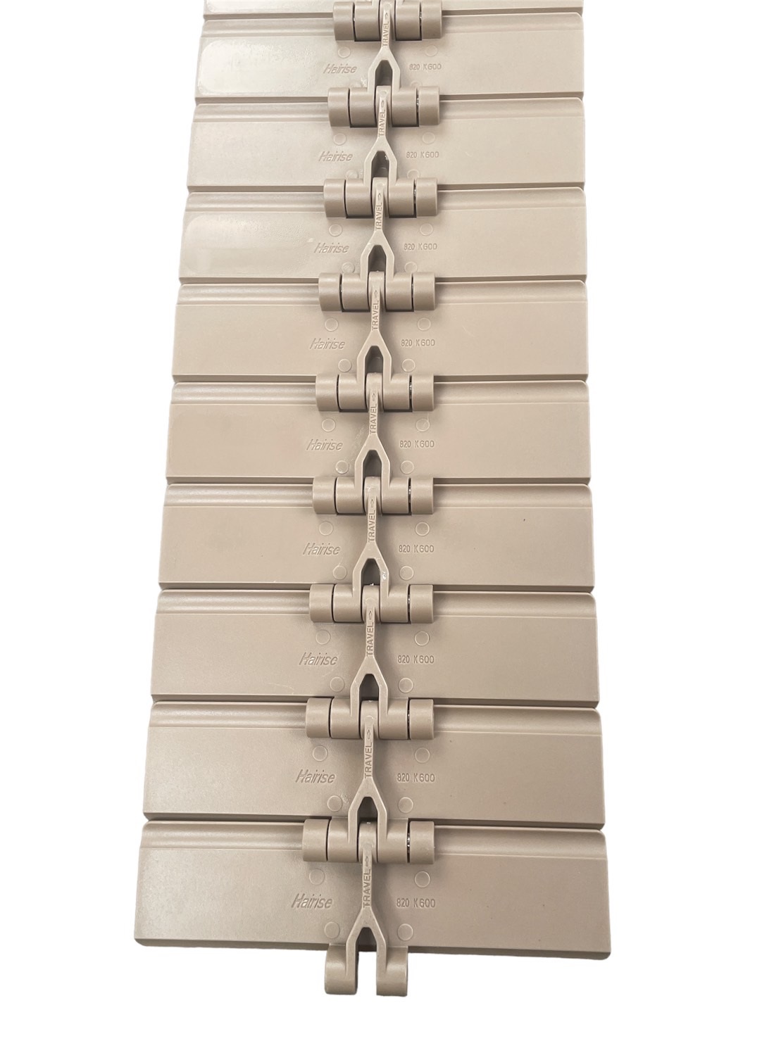 820-K600 Straight Top chain width 152.4 mm Pitch 38.1mm POM material Brow color สายพานลำเลียง(Conveyer) ขวดในโรงงานอุตสาหกรรมเป่าขวดหรือโรงงานผลิตน้ำ