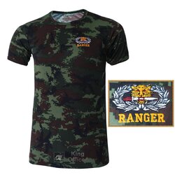 เสื้อยืด ปักตรา จู่โจม Ranger เสือคาบดาบ ลายพรางดิจิตอล คอกลม (มีชำระปลายทาง)