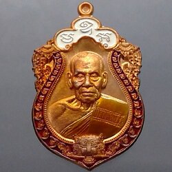 เหรียญเสมา เสือคาบดาบ รุ่น2 เนื้อทองแดง ลงยาขอบแดง ซุ้มขาว จีวรส้ม หลวงพ่อพัฒน์ วัดห้วยด้วน โคท 250