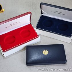 กล่องใส่เหรียญ กล่องเปล่า บรรจุเหรียญ 2 หลุม มีให้เลือก 2 สี สภาพสวย มีกล่องนอกสีขาว จากกรมธนารักษ์