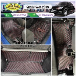 พรมปูพื้นรถยนต์ Suzuki Swift 2018 สีดำด้ายแดง