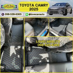 พรมปูพื้นรถยนต์ 6D Toyota Camry 2025 VVIPด้ายคู่ สีดำด้ายน้ำเงิน