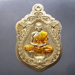 เหรียญเสมาเสือคาบดาบ รุ่น1 เนื้ออัลปาก้า ไม่ตัดปีก ตอก 9 รอบ ลงยาจีวรเหลือง หลวงพ่อพัฒน์ วัดห้วยด้วน โคท 371