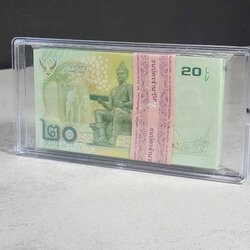 ธนบัตรยกแหนบ 100 ใบ เรียงเลข ธนบัตร 20 บาท แบบ 16 ไม่ผ่านใช้งาน สภาพสวยๆ พร้อมบรรจุตลับ