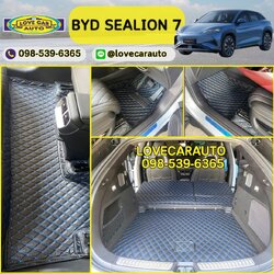 พรมปูพื้นรถยนต์ BYD Sealion7 สีดำด้ายน้ำเงิน