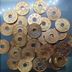 เหรียญสตางค์รู 1 สตางค์ ตราอุณาโลม - พระแสงจักร ปี พ.ศ.2469 ผ่านใช้น้อย ( ราคาต่อ 1 เหรียญ )