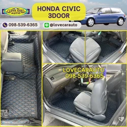พรมปูพื้นรถยนต์ 6D Honda Civic 3Door พรมvvip สีดำด้ายน้ำเงิน ดัดแปลง