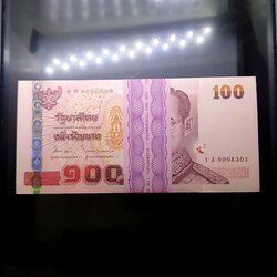 ธนบัตรยกแหนบ 100 ใบ เรียงเลข ธนบัตร 100 บาท แบบ 15 รุ่น 2 (เลิกทาส) ไม่ผ่านใช้ เลขสวย 9หน้า 9 หลัง