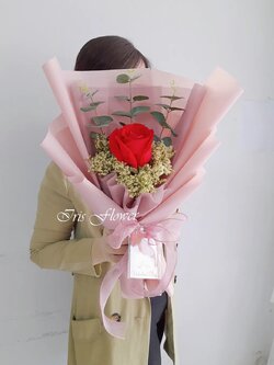 ช่อดอกกุหลาบ 1 ดอก (ชมพูกะปิ)