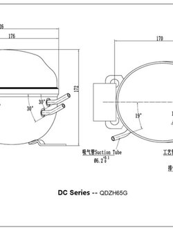QDZH65G R143 DC compressor คอมเพรสเชอร์ 210W ใช้แรงดันไฟฟ้า 12V และ 24V ใช้งานกับโซลาเซลล์ได้โดยตรงใช้กับตู้แช่ ตู้เย็นต่างๆ