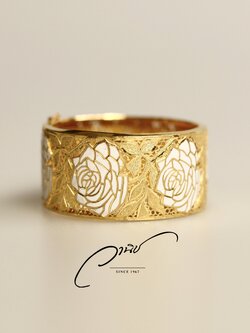 กำไลทองคำ 96.5% งานลงยาลายดอกกุหลาบขาว เนื้อทองหนามาก