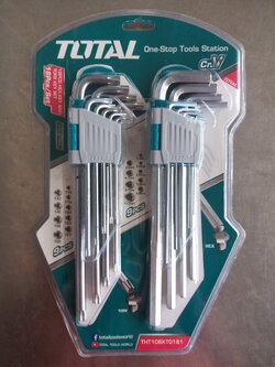 TOTAL ประแจหกเหลี่ยม รุ่น THT106KT0181 ชุดประแจ 18 ชิ้น/ชุด ยาว หัวตัด + หัวท๊อกซ์ ขนาด 1.5, 2, 2.5, 3, 4, 5, 6, 8, 10 มม.- หัวท๊อกซ์ ขนาด T10, T15, T20, T25, T27, T30, T40, T50 BBE