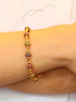 สร้อยข้อมือทองคำรุ่นเก่า ฝังพลอย 3 สหาย ทับทิม ไพลิน เขียวส่อง