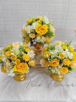 พานดอกไม้ประดิษฐ์ ขนาด 6" โทนสีเหลือ