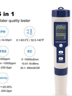 เครื่องวัดค่า PH วัดอุณหภูมิ วัด TDS วัด EC วัดเกลือ สำหรับตรวจสอบคุณภาพน้ำ ในบ่อเพาะเลี้ยงสัตว์น้ำ และตรวจสอบคุณภาพน้ำ