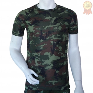 เสื้อยืดลายพรางดิจิตอลเขียวขี้ม้าเข้ม คอกลม (รับชำระปลายทาง)