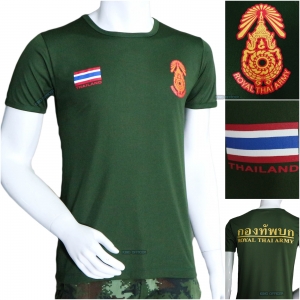 เสื้อยืดทหาร กองทัพบก ทบ เขียวขี้ม้าเข้ม คอกลม ผ้าไมโครของแท้ 100% (มีชำระปลายทาง)