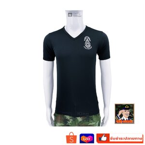 เสื้อยืดทหารบก สีดำ คอวี สกรีนตรา กองทัพบก ทบ ผ้าไมโคร เนื้อมัน เกรดพรีเมี่ยม (มีชำระปลายทาง)
