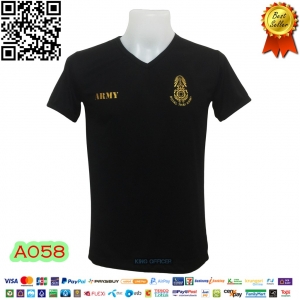 เสื้อยืดทหาร สีดำ ARMY กองทัพบก คอวี (มีชำระปลายทาง)