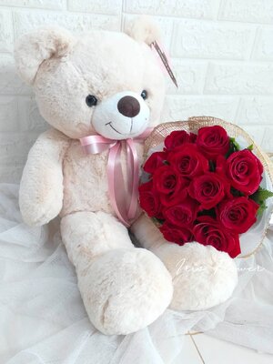 ตุ๊กตาหมี 60 cm และช่อดอกกุหลาบ