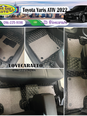 พรมปูพื้นรถยนต์ 7D Toyota Yaris Ativ 2023 สีดำด้ายทอง +ไวนิลเทา