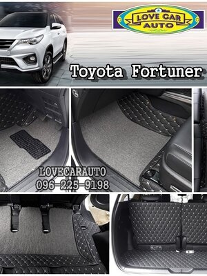 พรมปูพื้นรถ 8D Toyota Fortuner 2020 ไวนิลดักฝุ่นสีเทา เย็บติด พรม6Dสีดำด้ายทอง