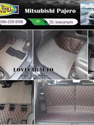 พรมปูพื้นรถ8d Mitsubishi Pajero Sport 2020 ไวนิลดักฝุ่นสีเทา เย็บติด พรมหนัง6Dสีดำดำด้ายแดง