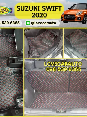 พรมปูพื้นรถยนต์6D Suzuki Swift 2020 สีดำด้ายแดงเคฟล่า