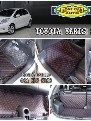 พรมปูพื้นรถยนต์yaris,พรม 6D Toyota yaris สีดำด้ายแดง