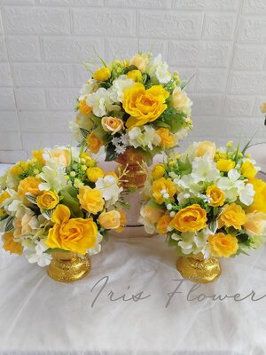 พานดอกไม้ประดิษฐ์ ขนาด 6" โทนสีเหลือ