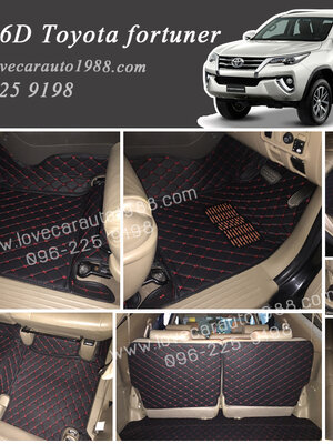พรมปูพื้นรถยนต์ 6D Toyota fortuner ดำด้ายแดง