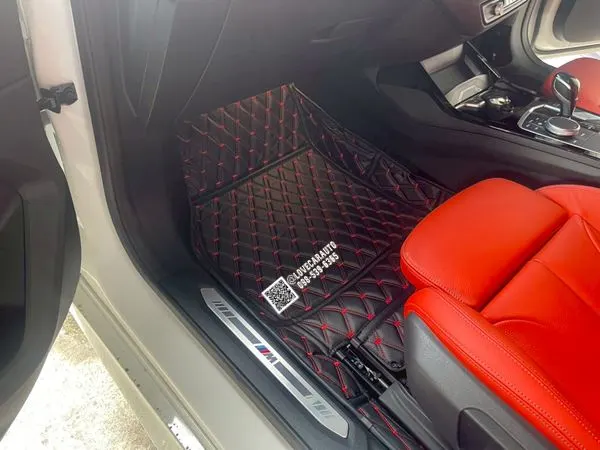 พรมปูพื้นรถยนต์ Bmw 220i Coupe พรม VVIP ด้ายคู่ สีดำด้ายแดง