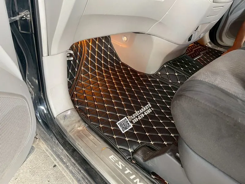พรมปูพื้นรถยนต์ 6D Toyota Estima 2008 เคฟล่าสีดำด้ายทอง