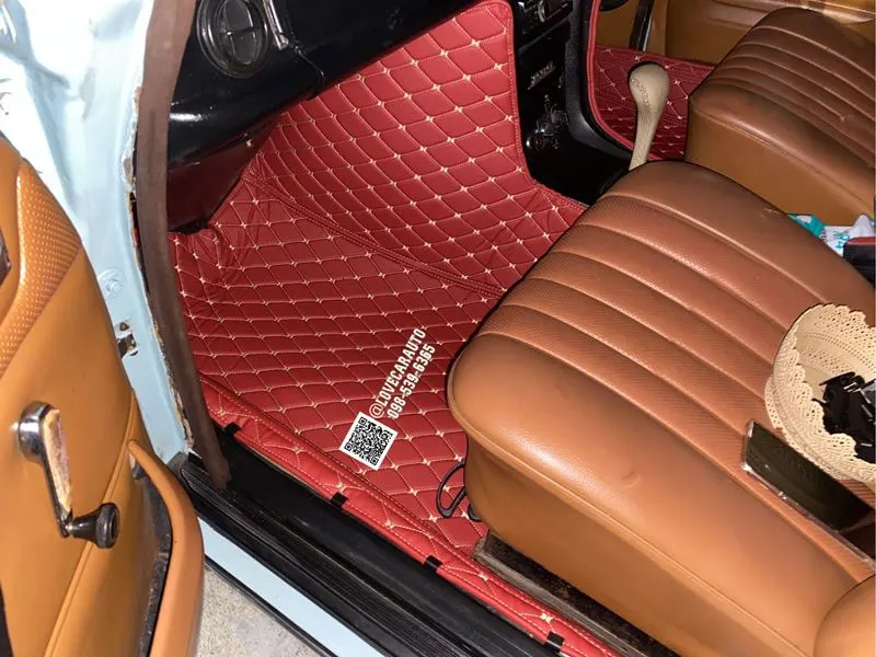 พรมปูพื้นรถยนต์ 6D Benz W114 แดงไวน์ด้ายทอง