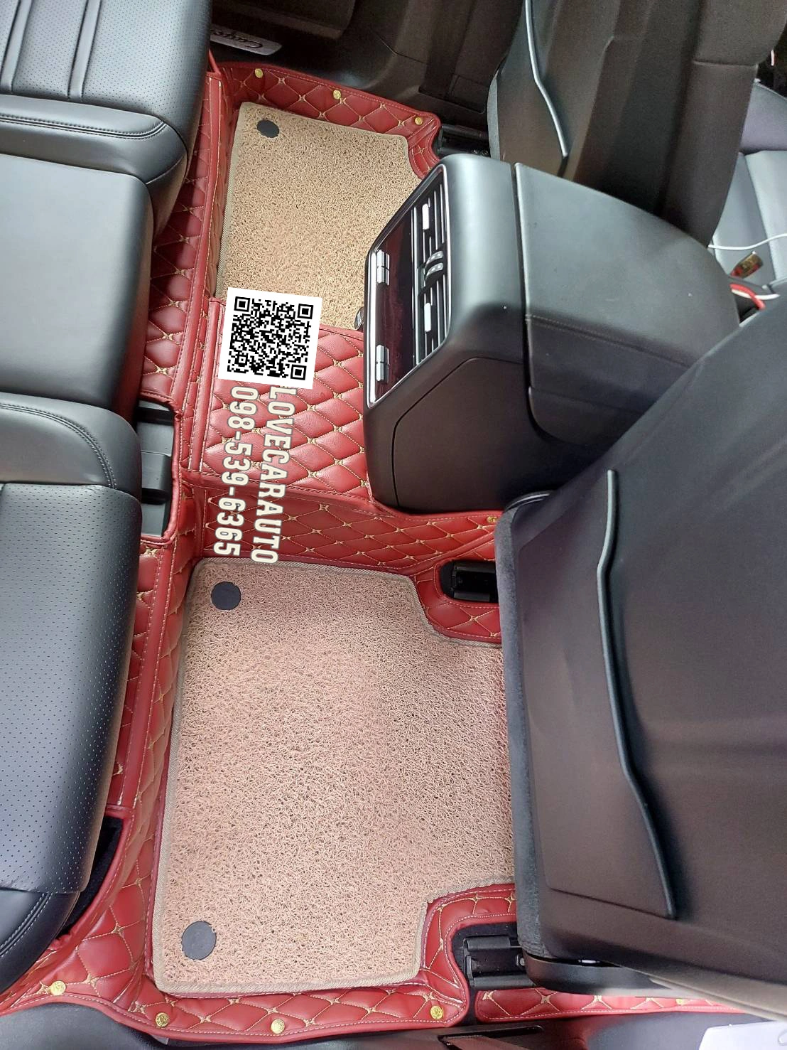 พรมรถยนต์ 7D Porsche Cayenne 2021 สีแดงไวน์ + ไวนิลครีม