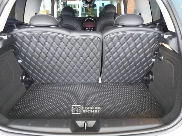พรมปูพื้นรถยนต์ 6D Mini Cooper F56 สีดำล้วนด้ายคู่เต็มคัน+แผ่นท้ายกระดุมเล็กpvc