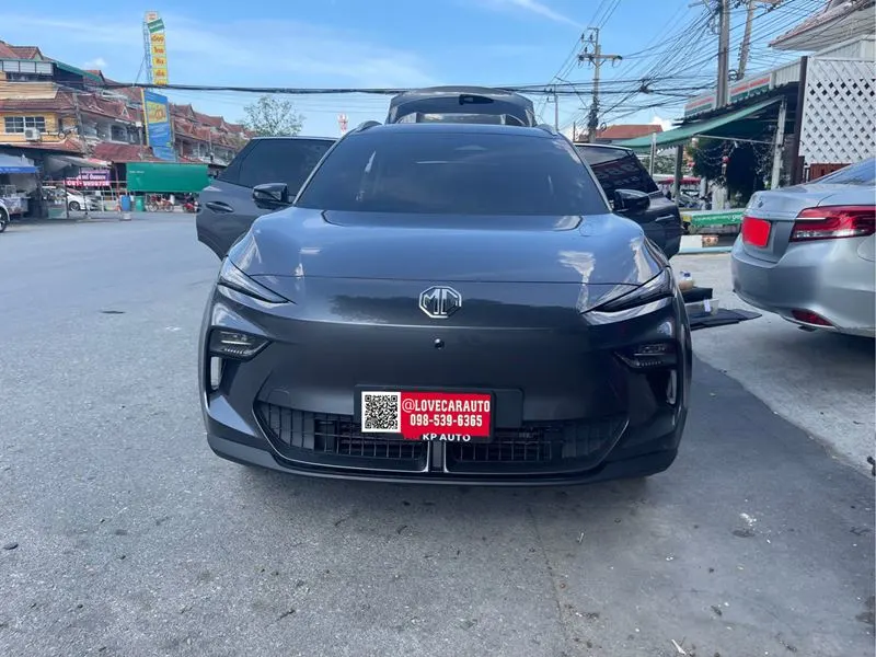 พรมปูพื้นรถยนต์ MG S5 EV ด้ายคู่ สีดำด้ายดำ