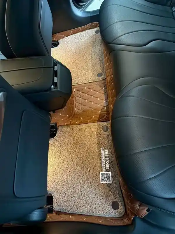 พรมรถยนต์ ใกล้ฉัน Mercedes-Benz EQE 300 พรม VVIPด้ายคู่ สีน้ำตาลเข้ม +ไวนิลครีม